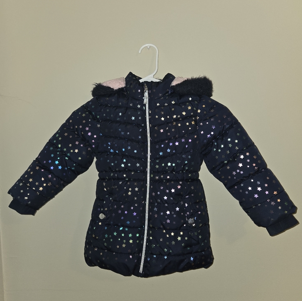 Girls Star Puffer Jacket - Detachable Hood